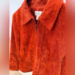 Conrad C jacket, burnt orange with floral raised print. Size 10